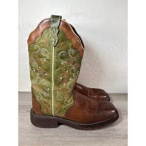 Justin Gypsy 2905 Boots Womens Size 8 Brown & Green Leather Western Boots